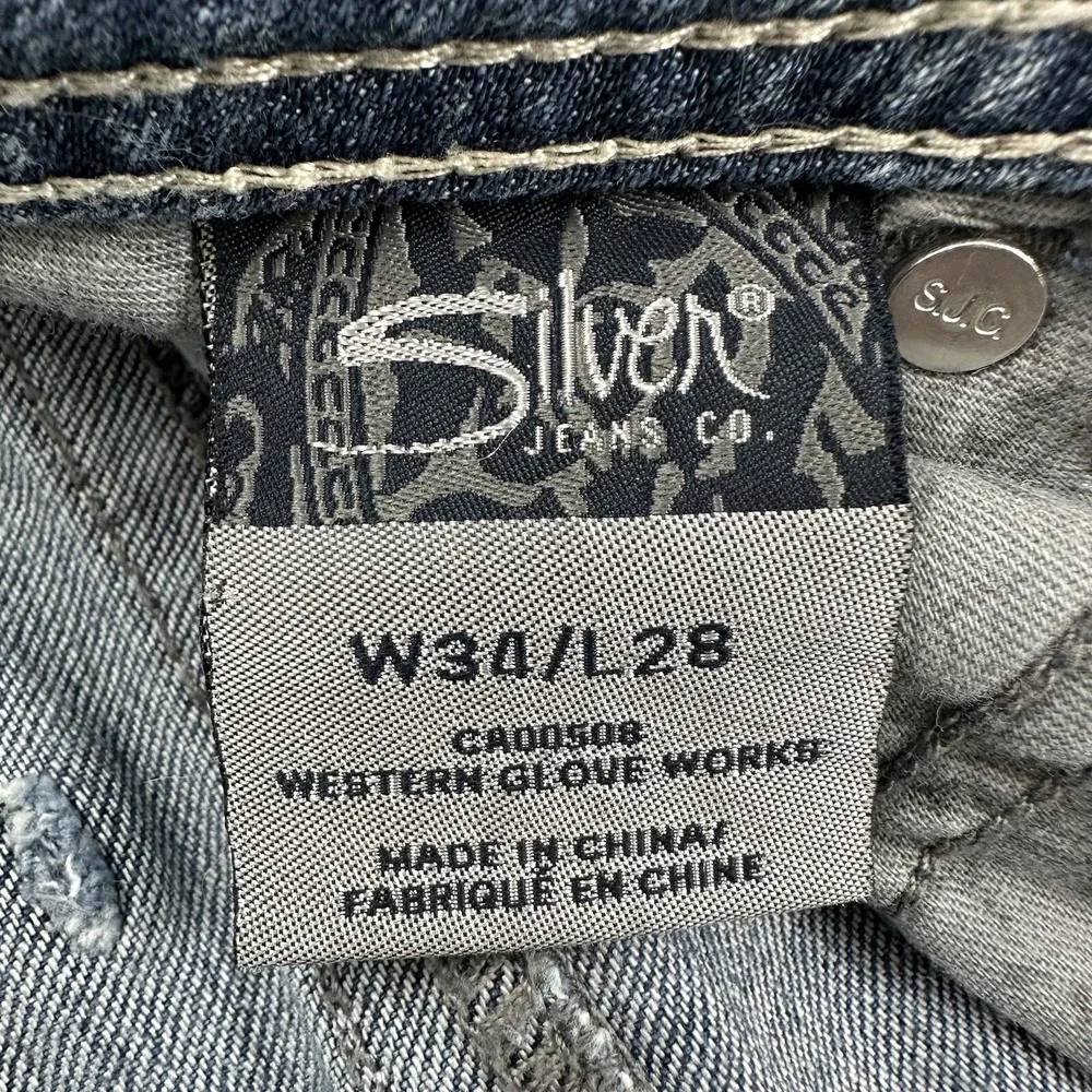 Silver Women's Sam Boyfriend Distressed Jeans 34x28 Blue Stretch Light‎ Wash